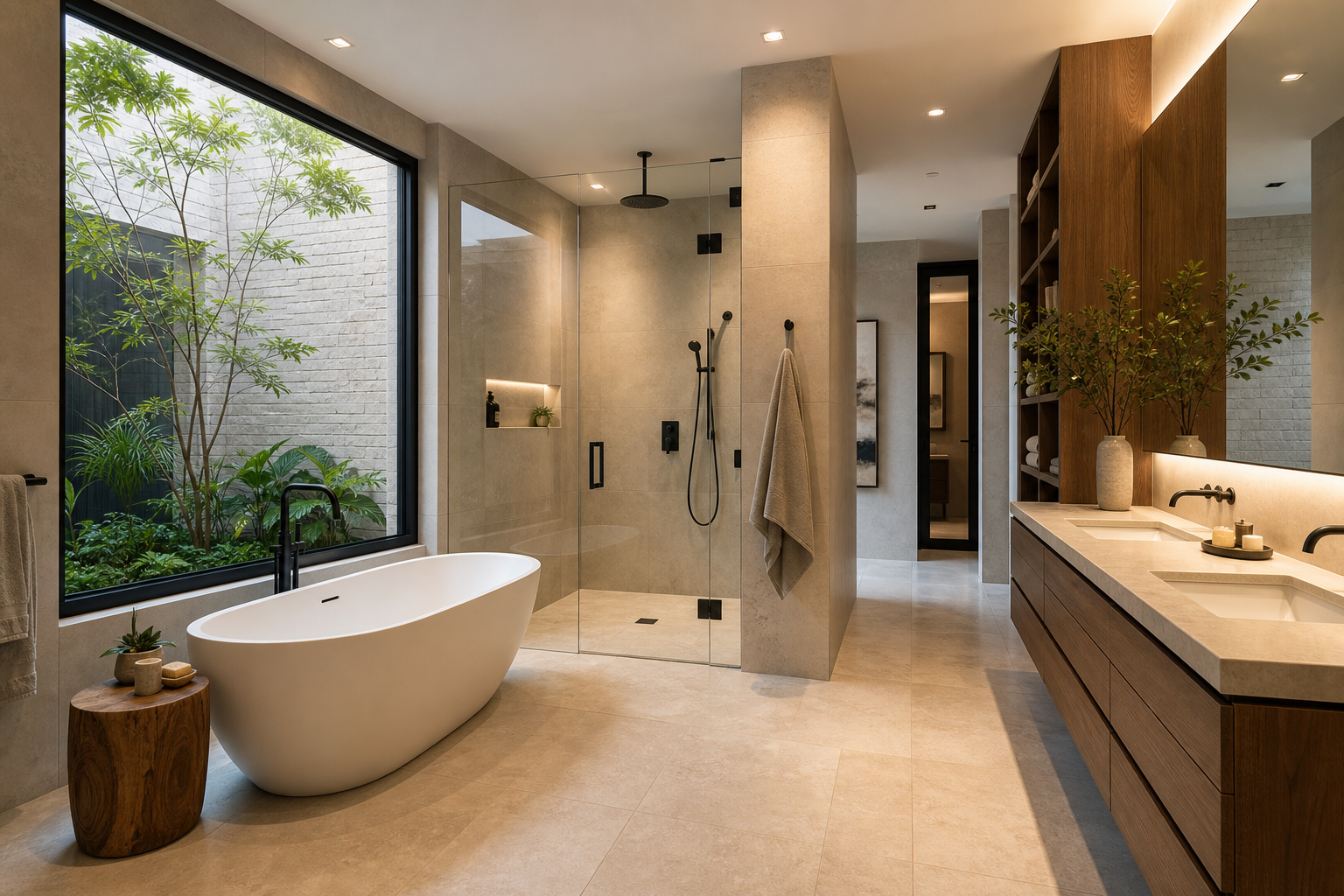 Premium contemporary bathroom with freestanding tub